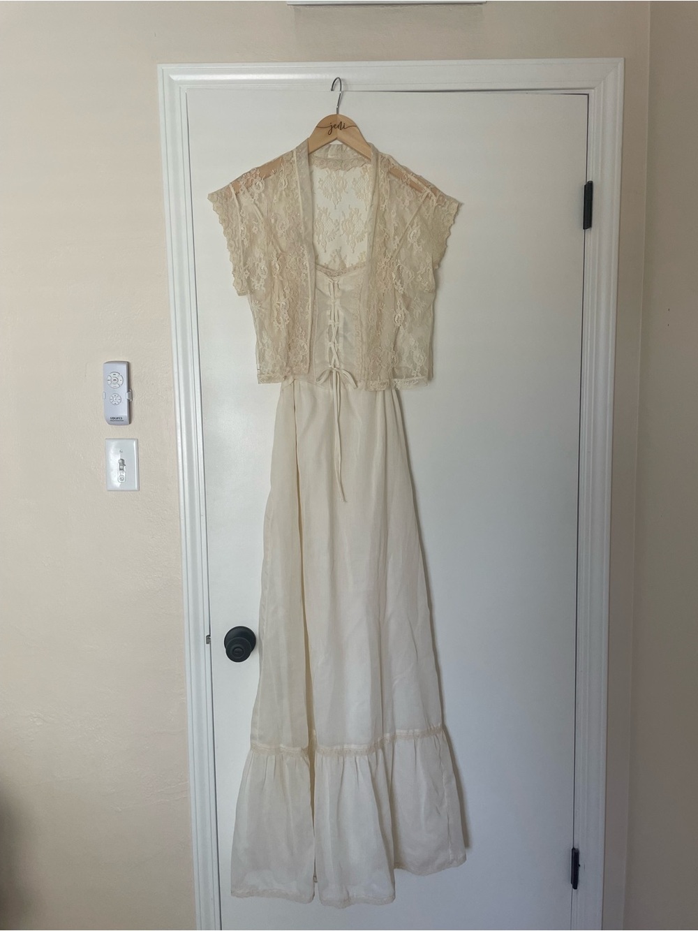 Cream Lace Maxi Dress with Cropped Lace Bolero
